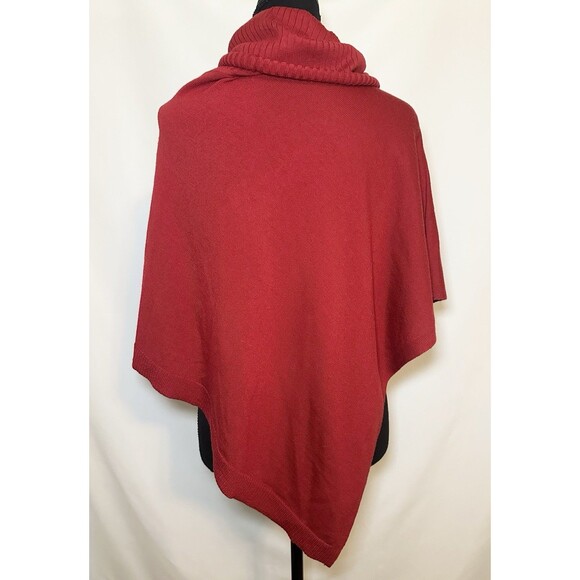 EILEEN FISHER Merino Wool Red Turtle-Neck Asymmetrical Poncho Sweater Women's OS - Picture 3 of 9